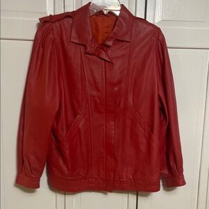 Red Leather Jacket with Stylish Collar and Zipper